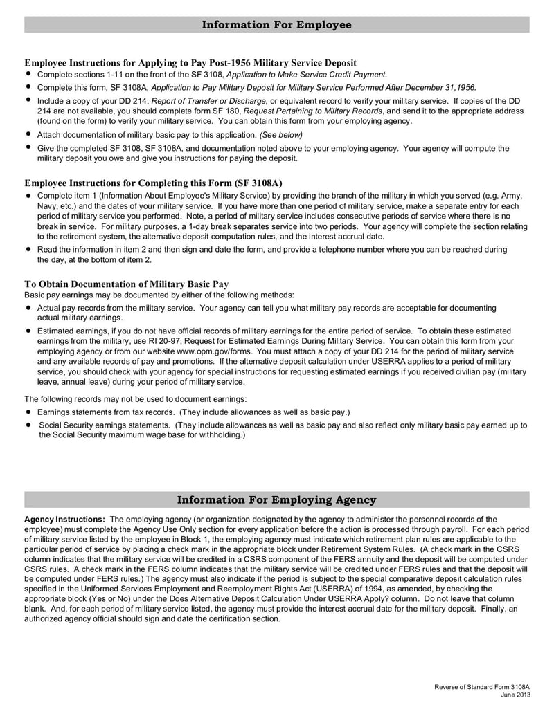 Large thumbnail of Standart Form 3108 - Application for Immediate Retirement - Jul 2013