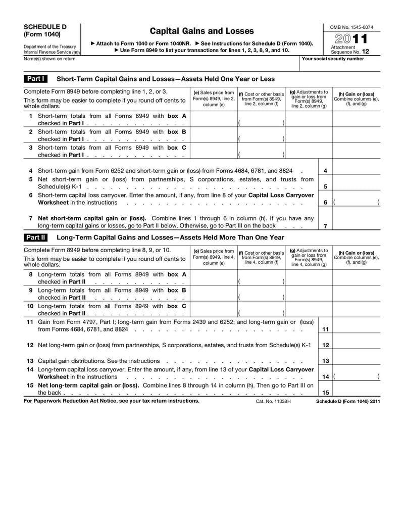 Large thumbnail of Form 1040 (Schedule D) - Nov 2011