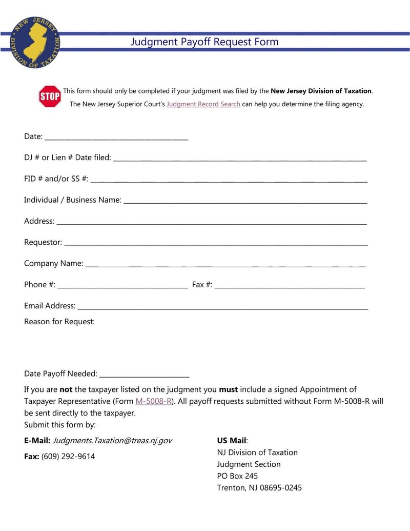 Large thumbnail of Judgment Payoff Request Form