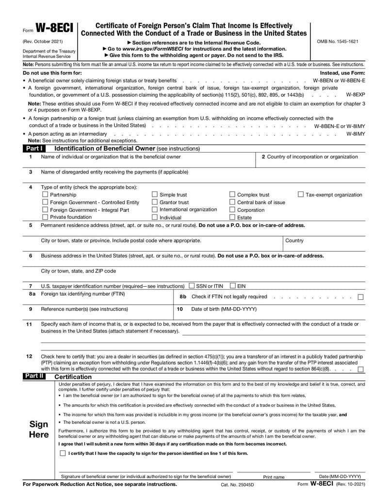 Large thumbnail of Form W-8 ECI - Oct 2021