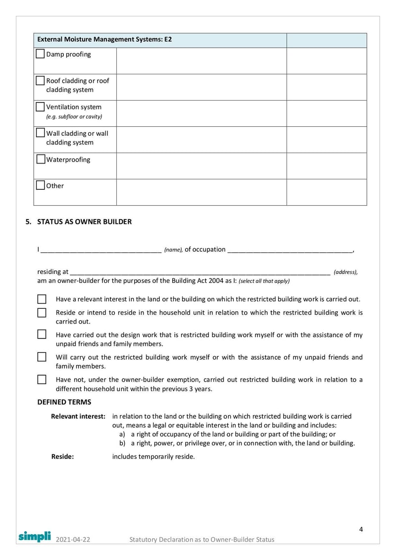 Large thumbnail of Form 2B Statutory Declaration as to Owner-Builder Status - Apr 2021