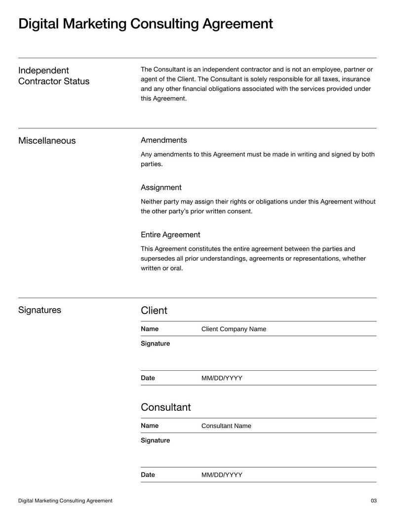 Digital Marketing Consulting Agreement for defining services and terms for digital marketing