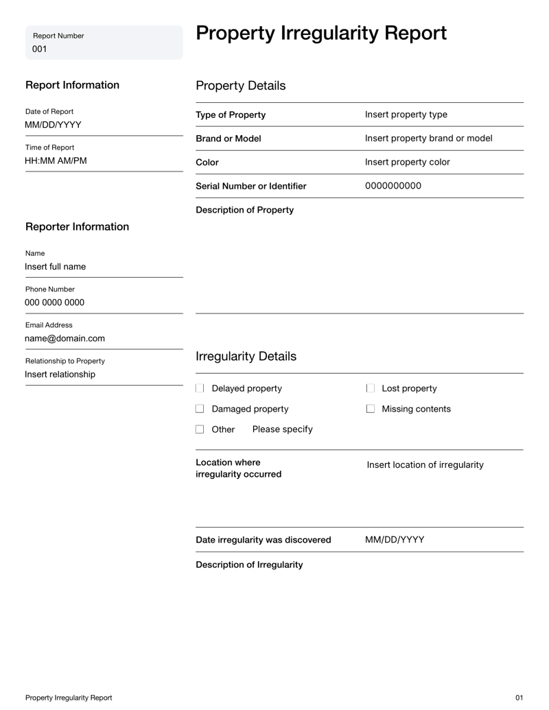 Property Irregularity Report Template | Fill and sign online with Lumin