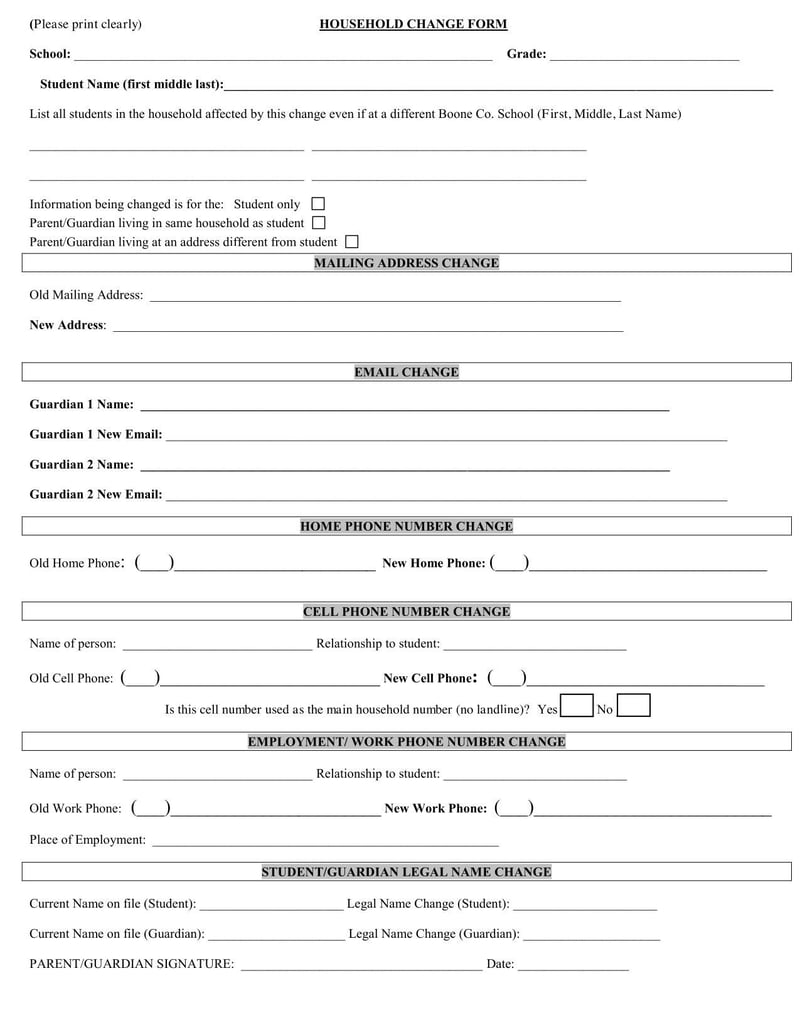 Large thumbnail of Boone County Schools Household Change Form