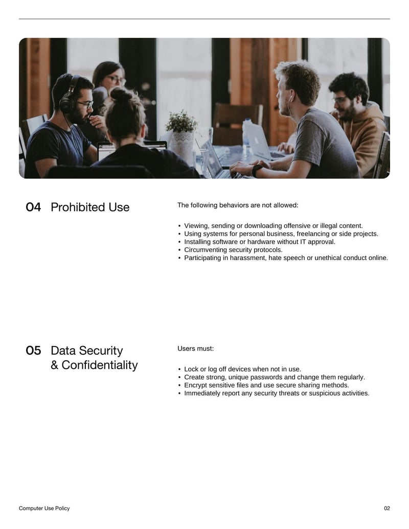 Computer Use Policy for explaining rules on proper and secure use of company computers and technology
