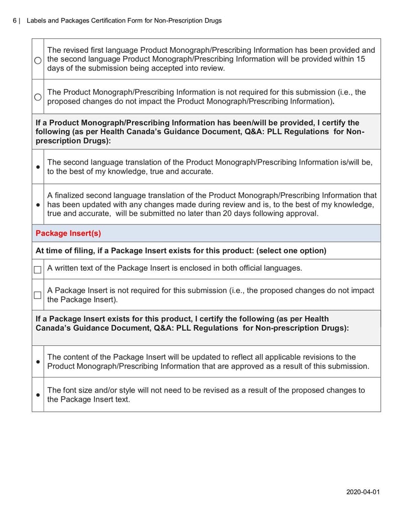 Large thumbnail of Labels Packages Certification Form for Non-Prescription Drugs - Feb 2020