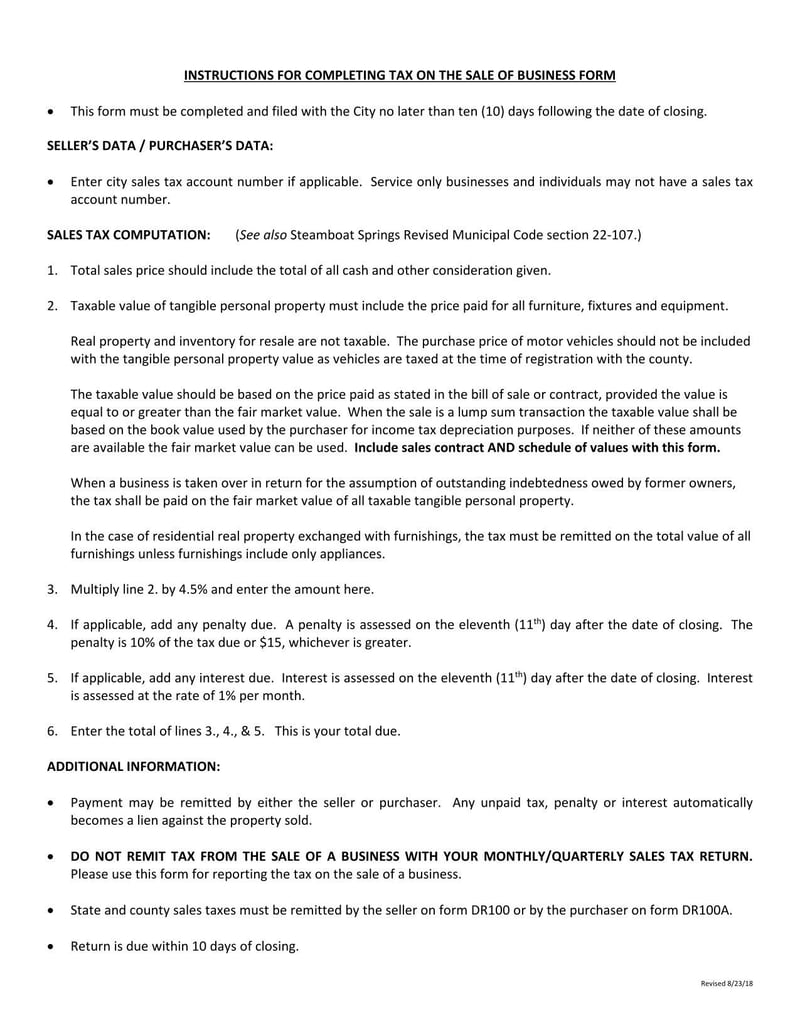 Large thumbnail of City of Steamboat Springs Tax On The Sale of Business of Personal Assets
