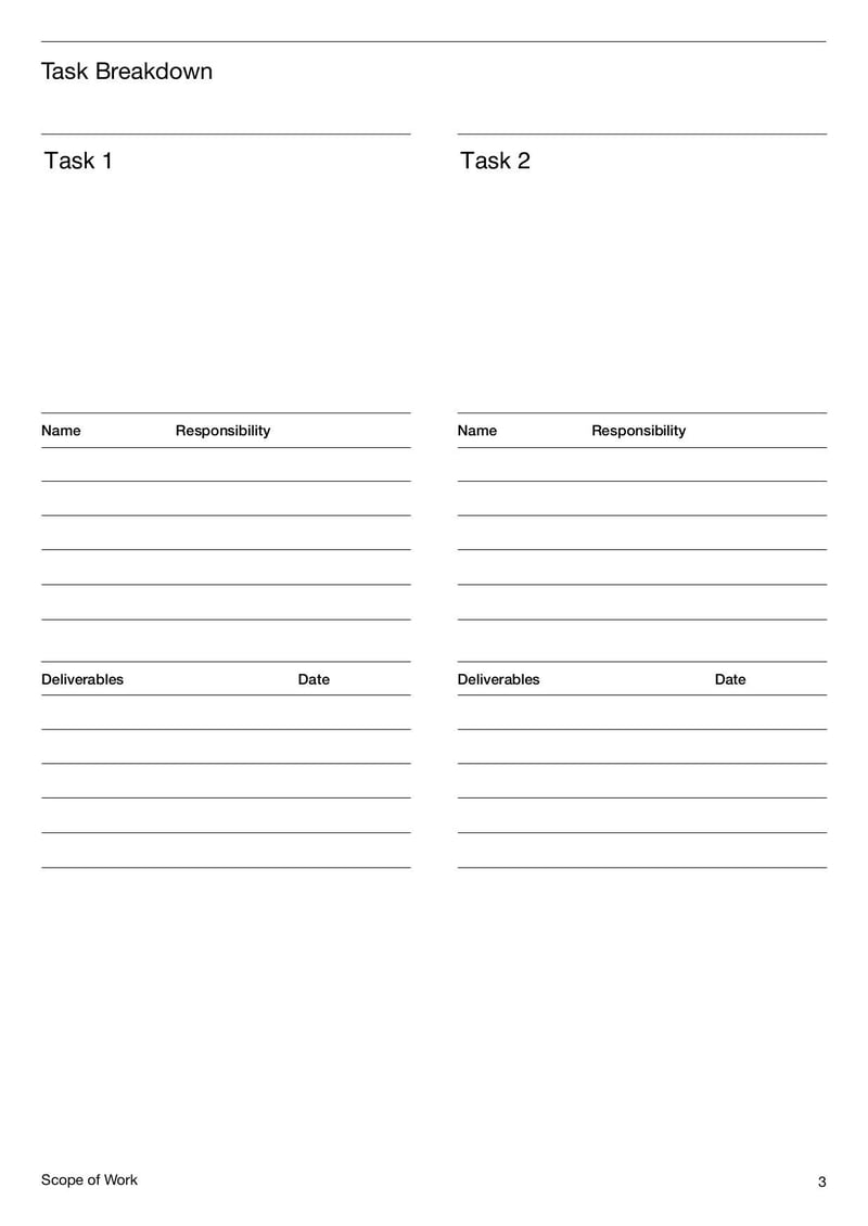 Scope of work document for contractors outlining project tasks and deliverables