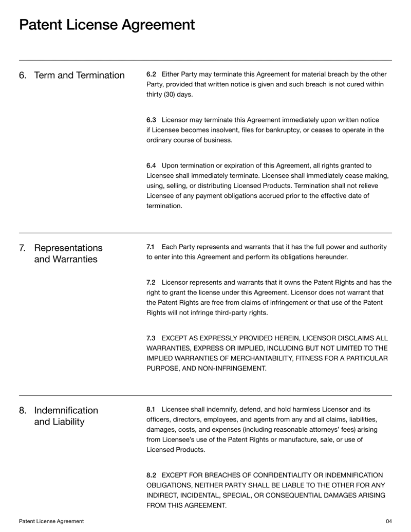 Patent License Agreement detailing royalty terms, license scope and patent protections