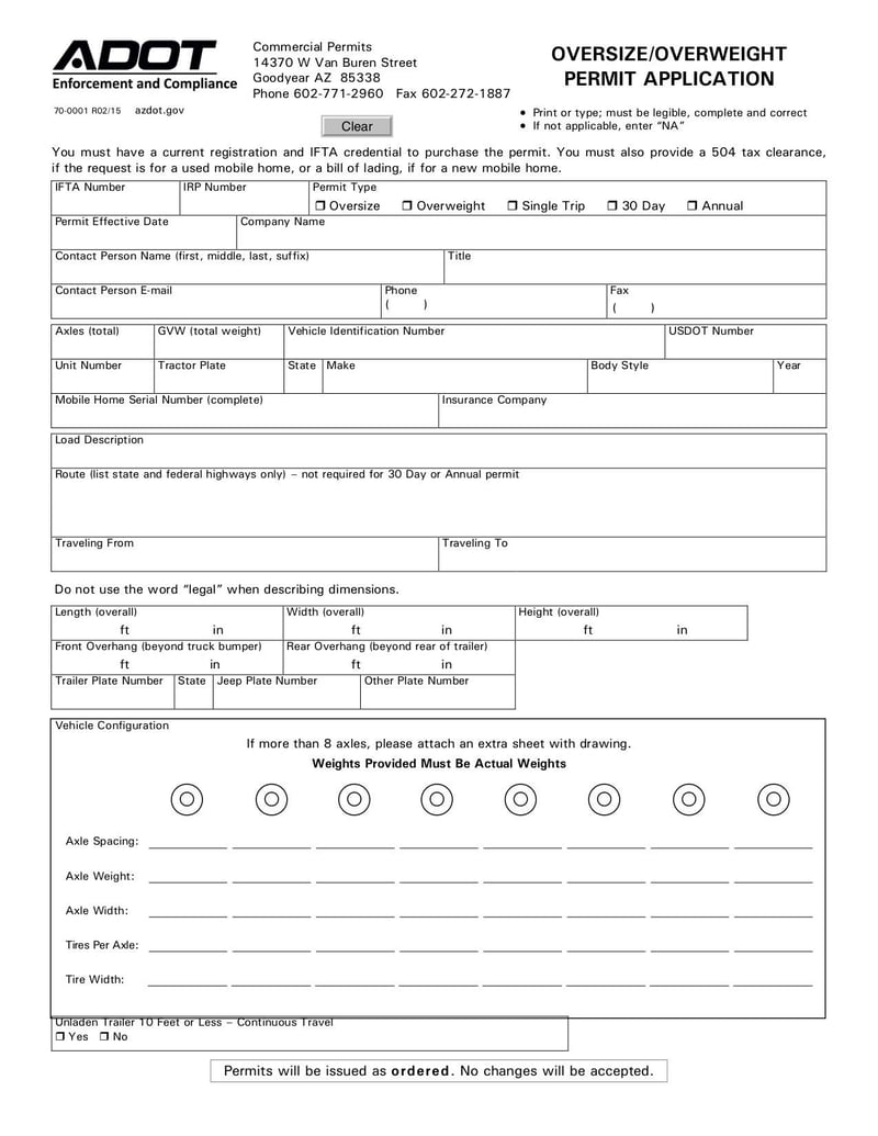 Large thumbnail of Oversize/Overweight Permit Application - Feb 2015