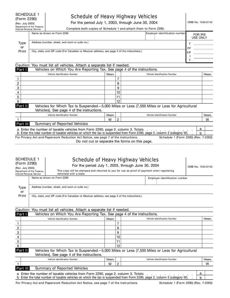 Large thumbnail of Form 2290 - May 2003