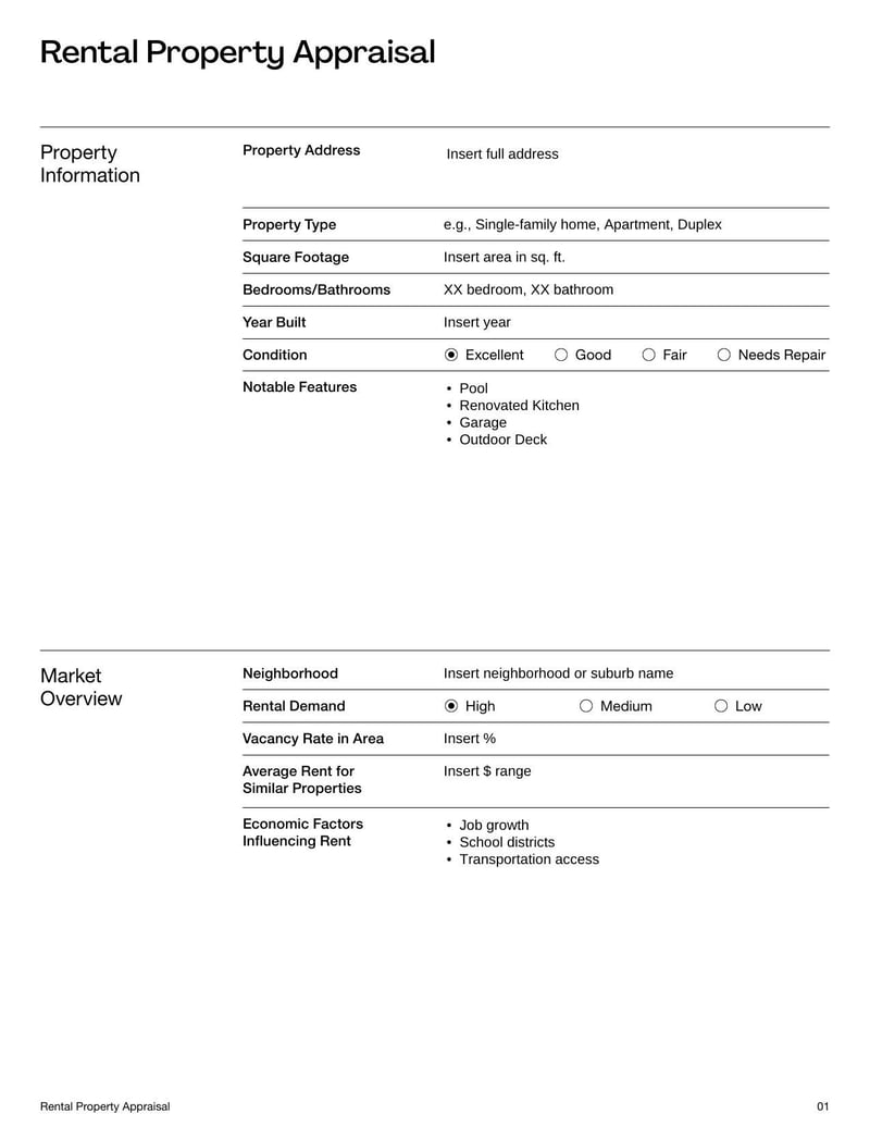 Rental Property Appraisal used to evaluate a property's value for rental or investment purposes