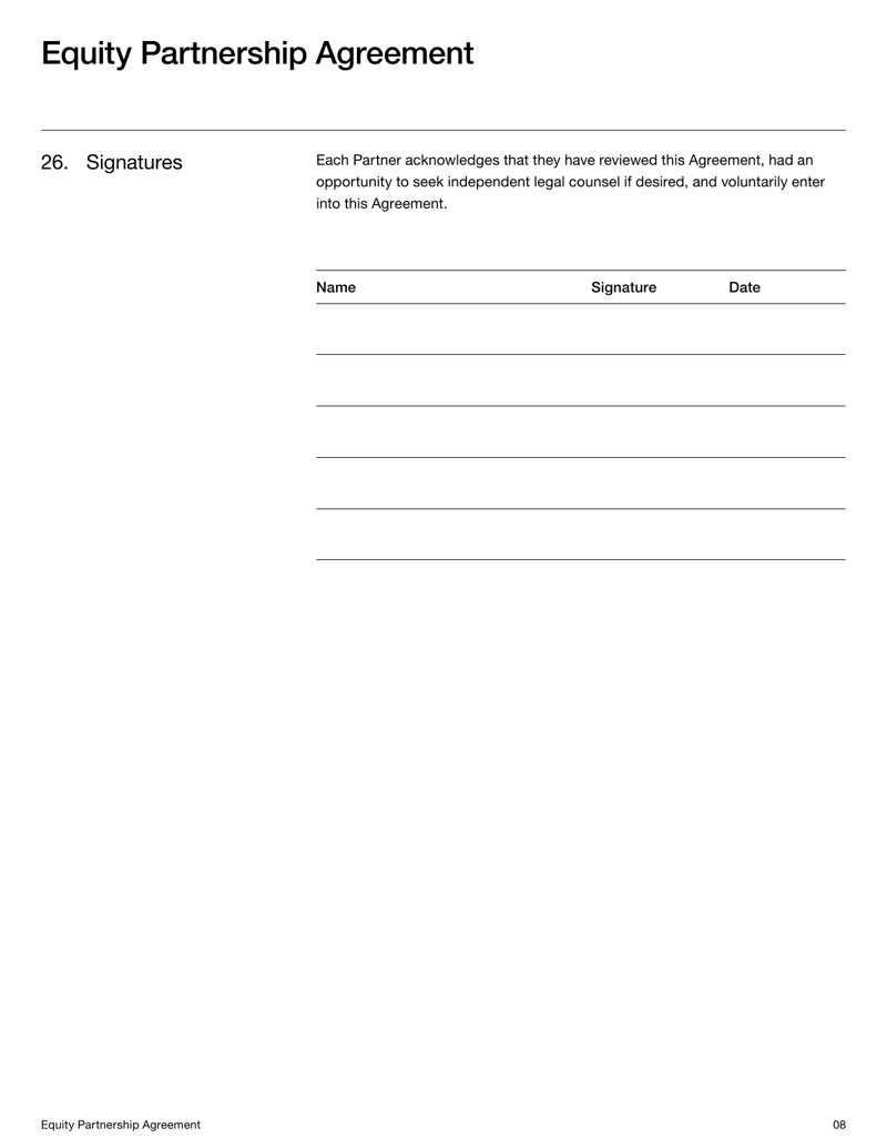 Equity Partnership Agreement defining ownership shares, profit distribution, management responsibilities, and obligations between partners under US law