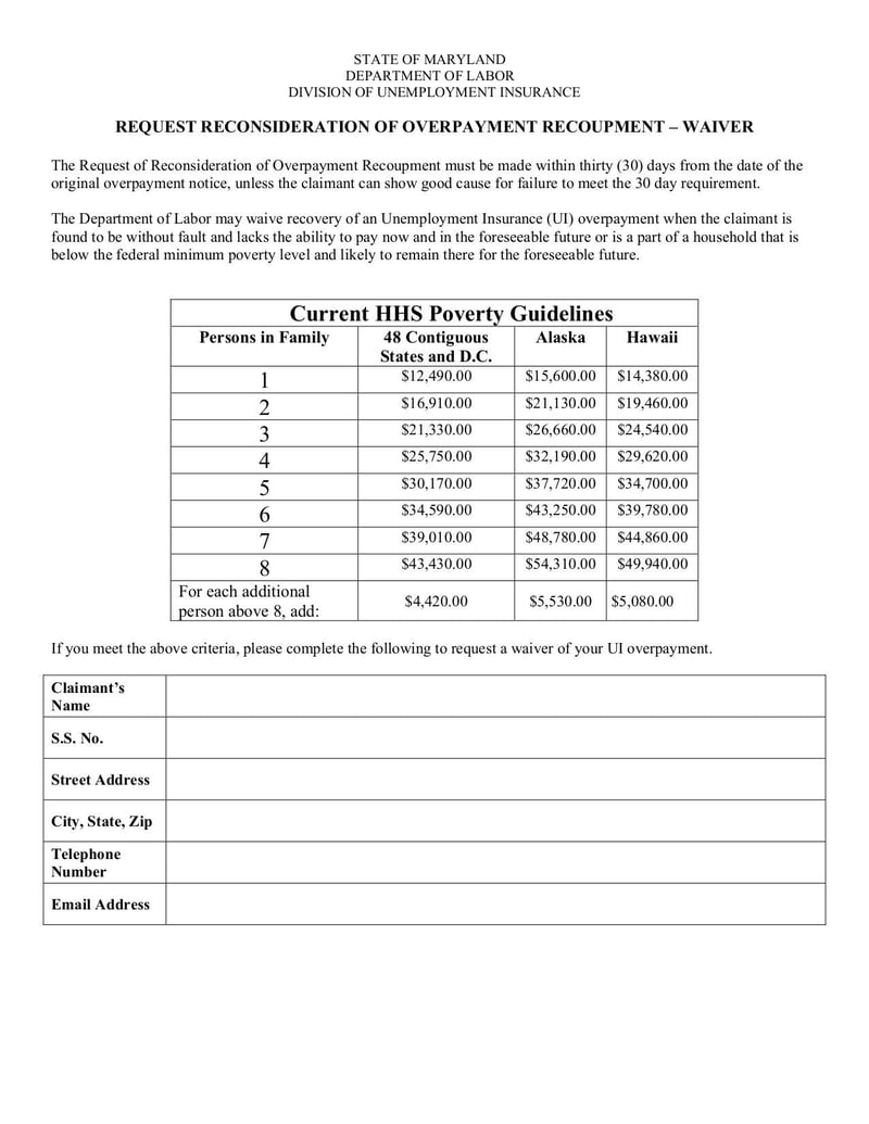 Large thumbnail of Request of Reconsideration of Overpayment Recoupment Waiver Form - Aug 2021
