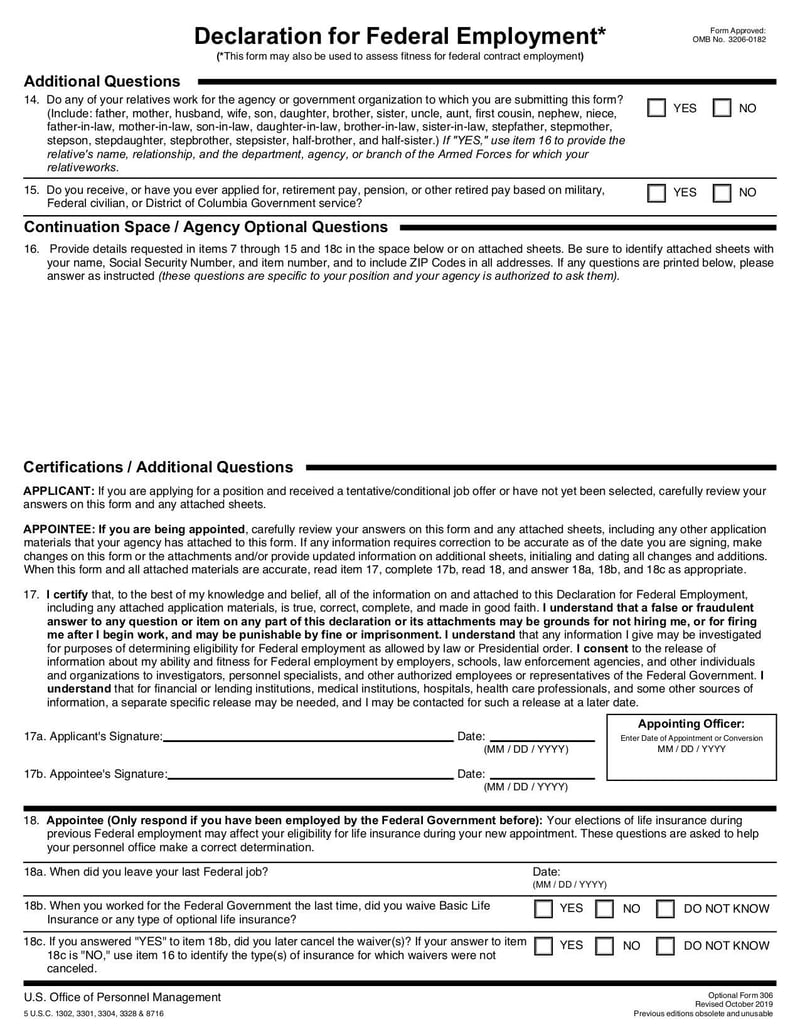 Large thumbnail of Optional Form 306 - Jul 2021