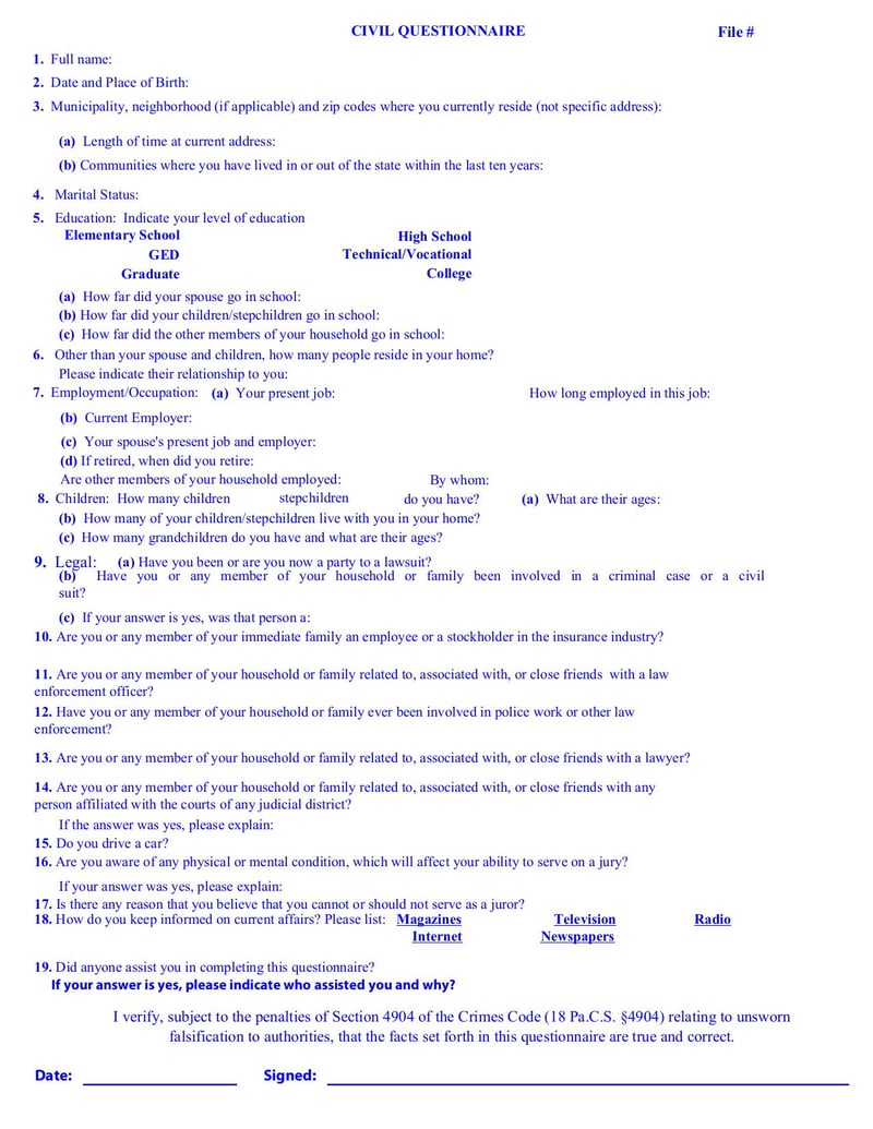 Large thumbnail of Civil Questionnaire - Jan 2010