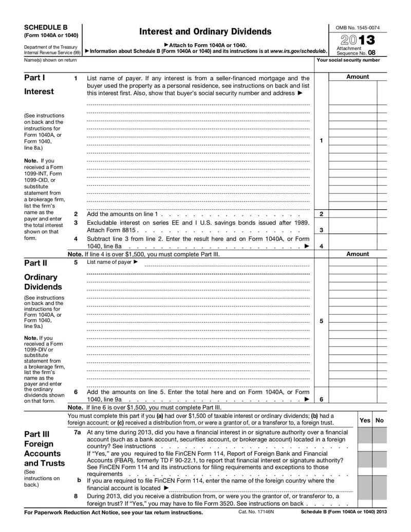 Large thumbnail of Form 1040A or 1040 (Schedule B) - Jan 2013