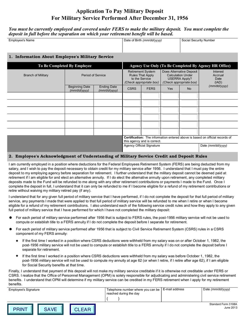 Large thumbnail of Standart Form 3108 - Application for Immediate Retirement - Jul 2013