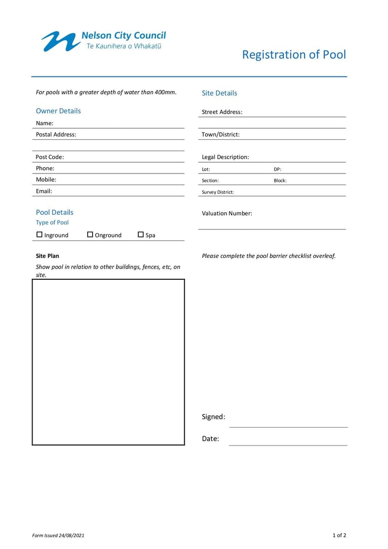 Large thumbnail of Pool Registration Form - Aug 2021