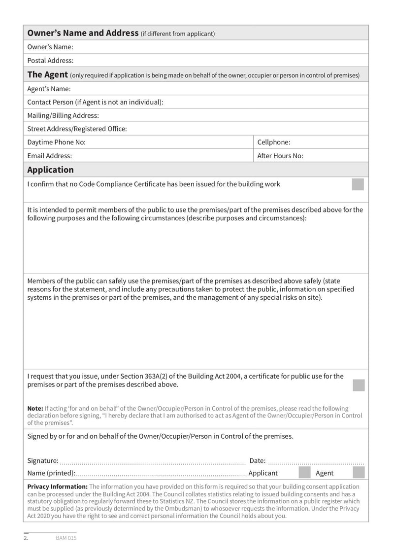 Large thumbnail of BAM 015 Certificate for Public Use Application Form - Jan 2022