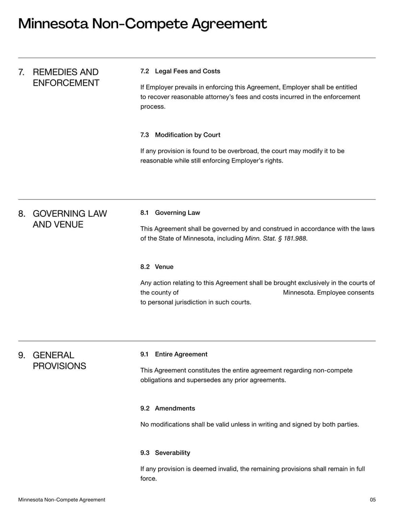 Non-Compete Agreement Minnesota for specifying employment restrictions on competitive work within the state’s legal limits