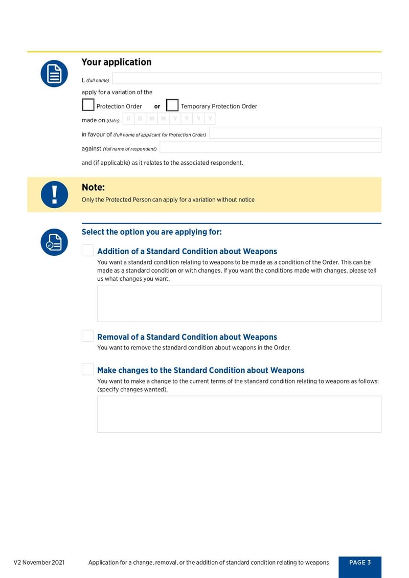 Large thumbnail of Application for Change of Conditions Relating to Weapons - May 2021