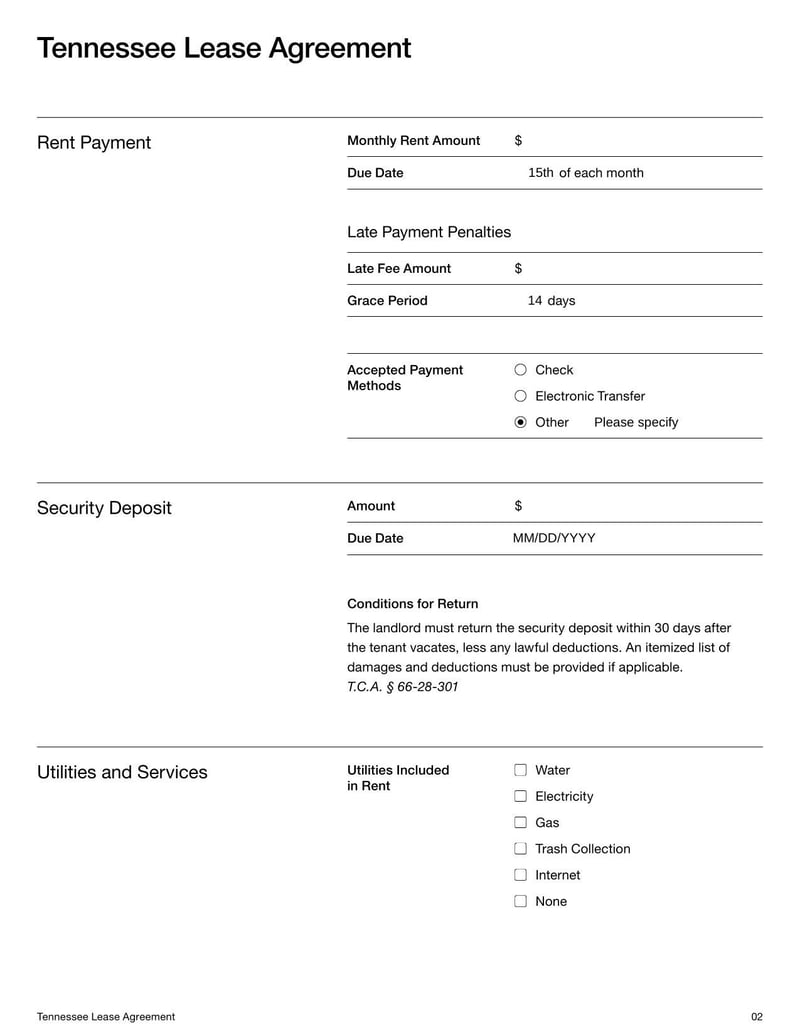 Large thumbnail of Tennessee Lease Agreement Template