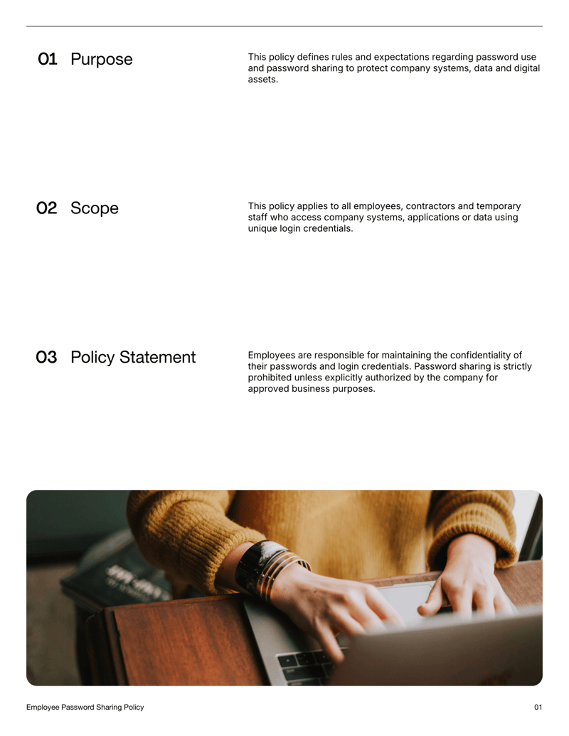 Employee Password Sharing Policy document defining password protection rules and prohibited sharing practices 