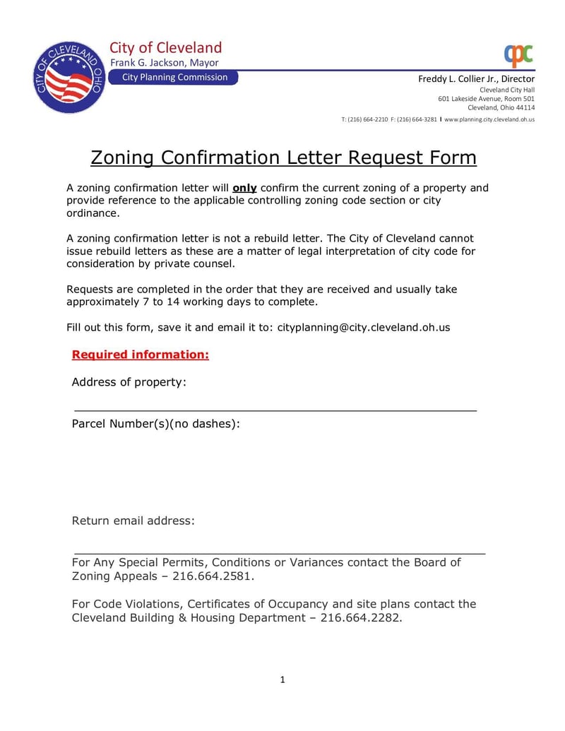 Large thumbnail of Zoning Confirmation Letter Request Form - Nov 2016
