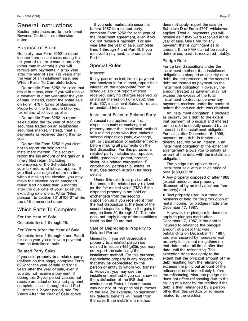 Large thumbnail of Form 6252 - Jan 2001