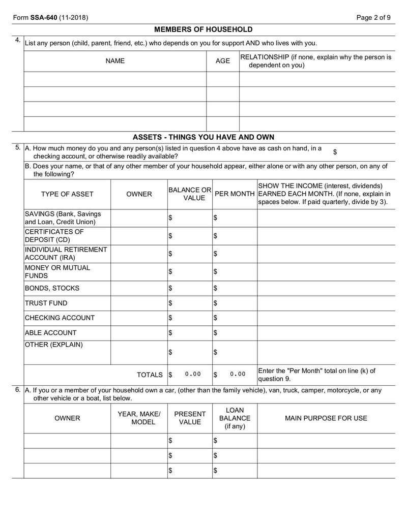 Thumbnail of Form SSA-640 - Dec 2018 - page 1