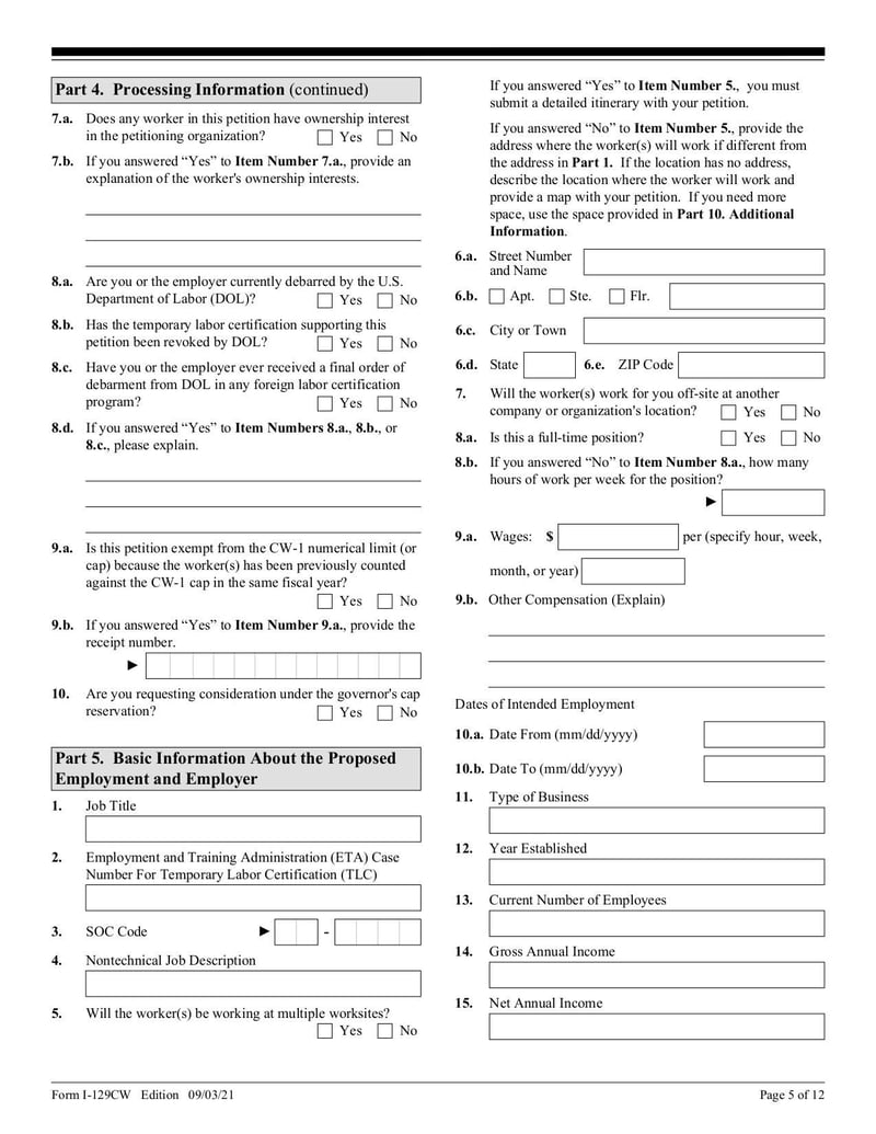 Large thumbnail of Form I-129CW - Sep 2021