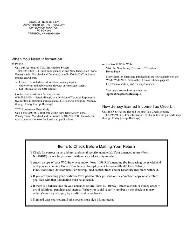 Large thumbnail of Form NJ-1040X - Apr 2007