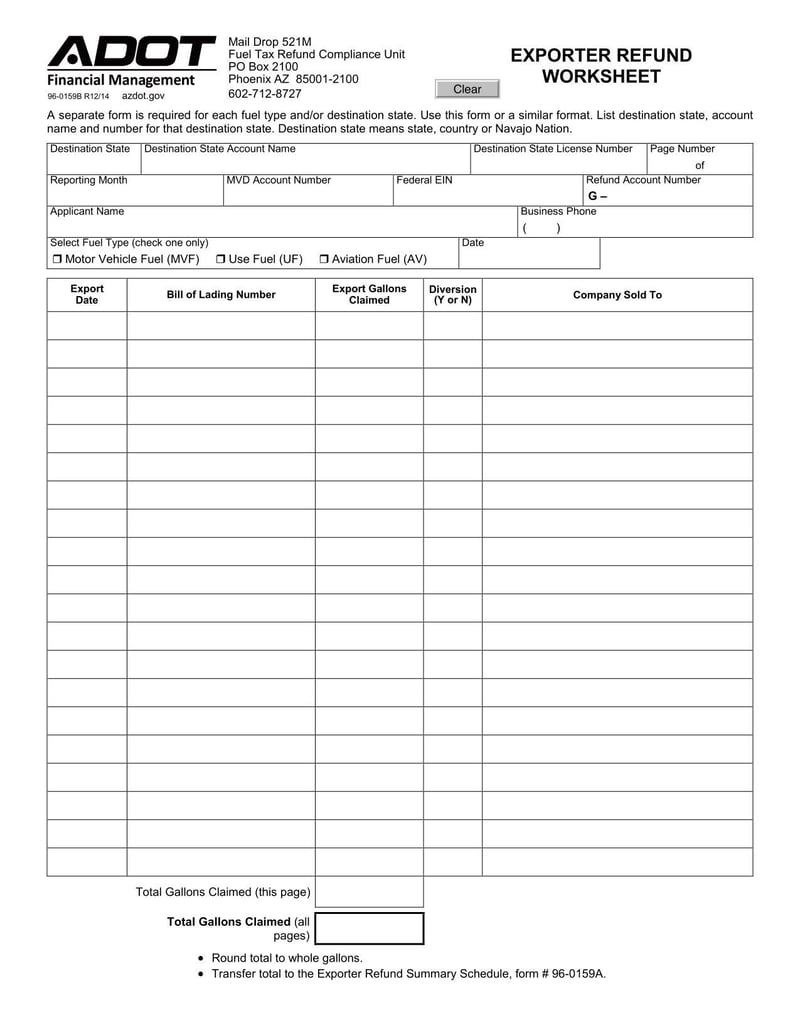 Large thumbnail of Arizona Exporter Refund Worksheet
