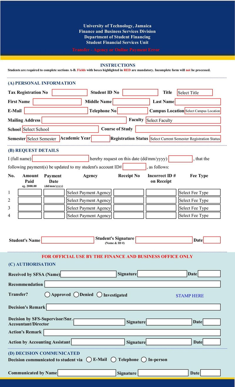Thumbnail of Transfer Agency or Online Payment Error Form - Sep 2020 - page 1