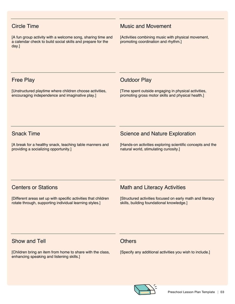 Weekly Preschool Lesson Plan Template for planning weekly lessons tailored to preschool students