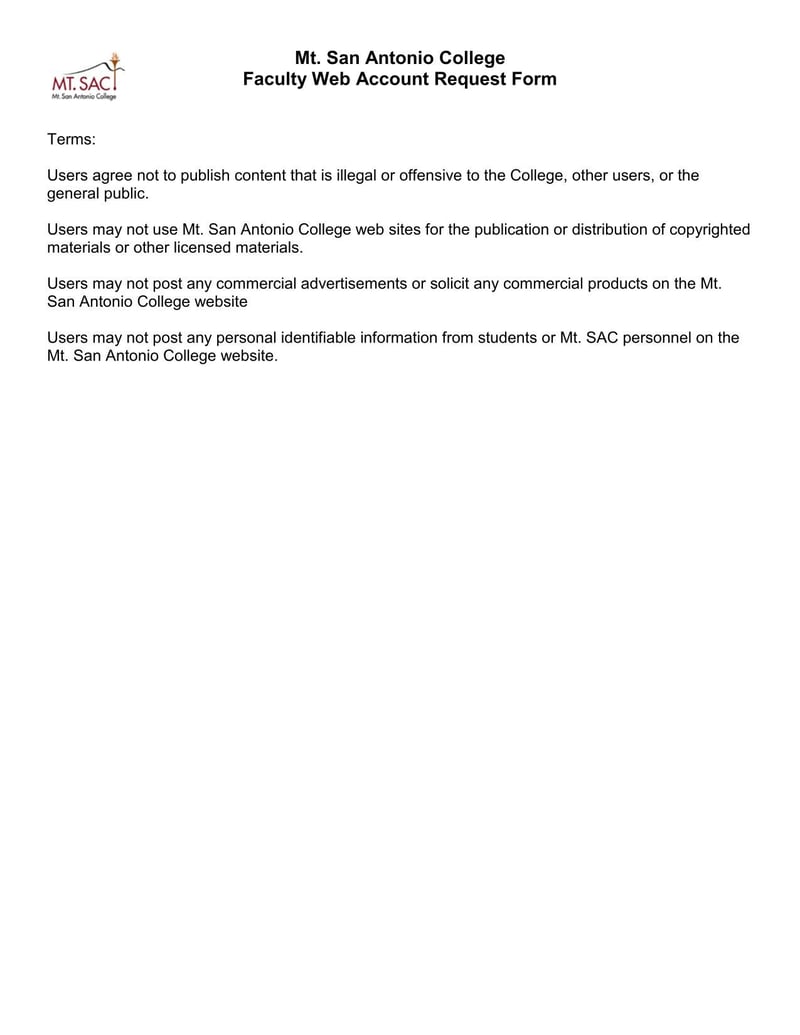 Large thumbnail of Mt. San Antonio College Faculty Web Account Request Form