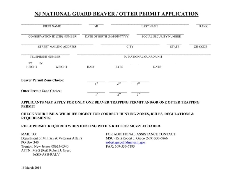 Large thumbnail of Beaver/Otter Hunting Permit Application - Mar 2014