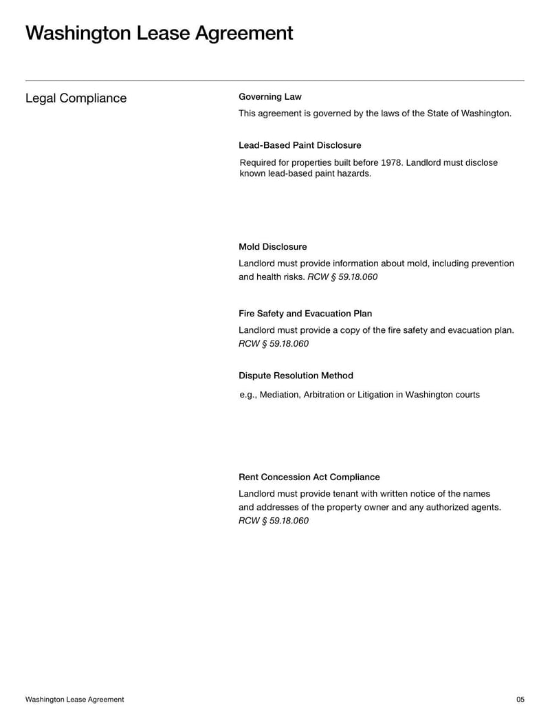 Washington Lease Agreement for rental terms in Washington