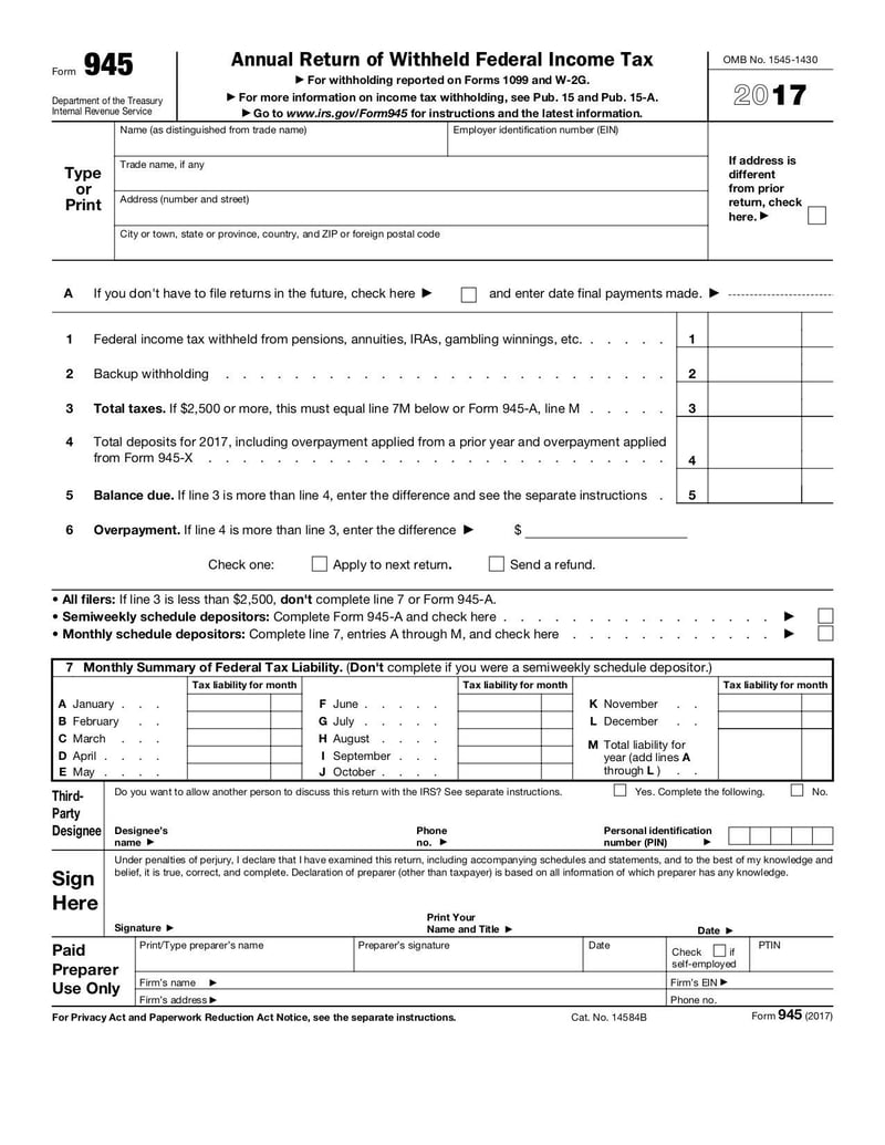 Large thumbnail of Form 945 - Jan 2017