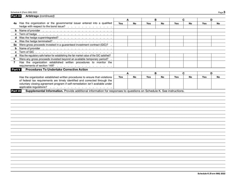 Large thumbnail of Form 990 Schedule K - Jan 2022