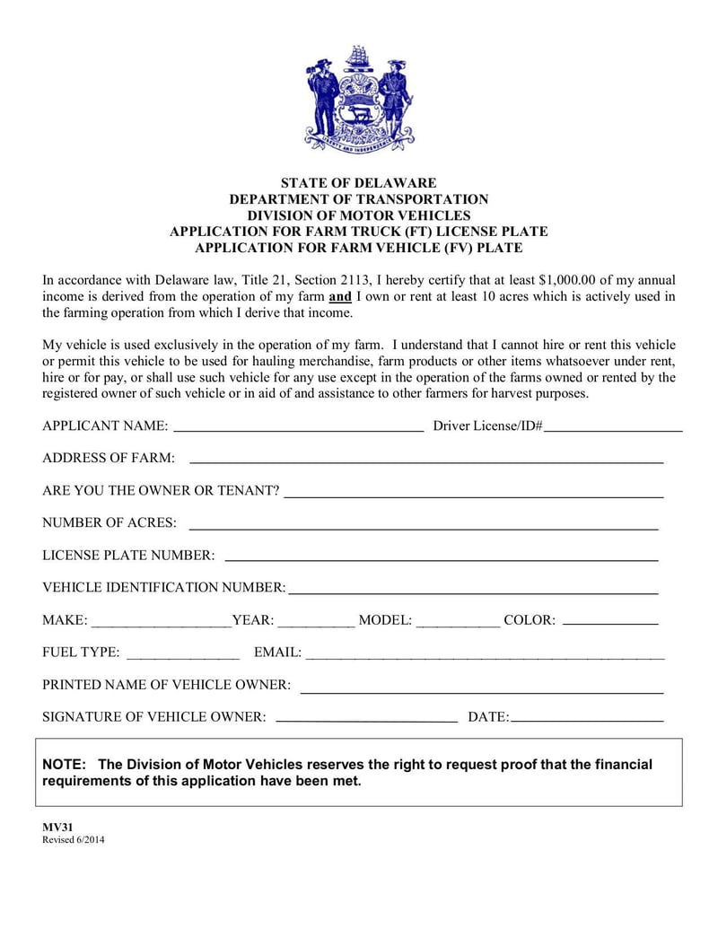 Large thumbnail of Application for Farm Truck License Plate - Oct 2014