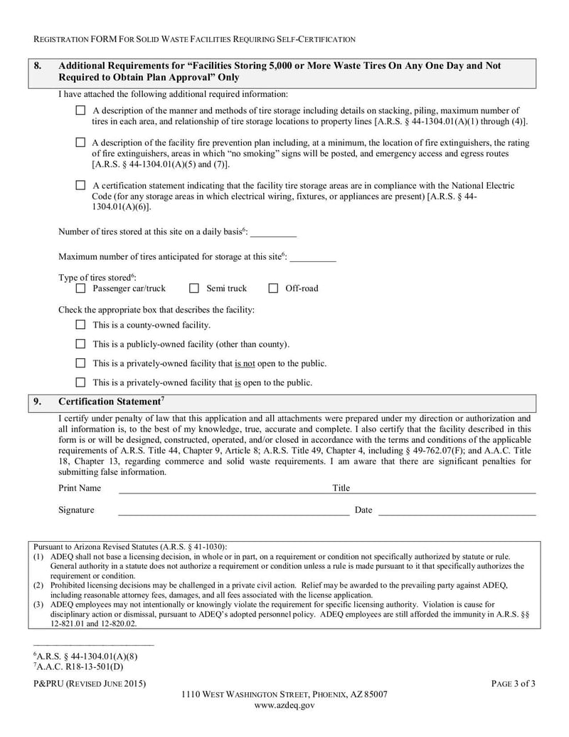 Large thumbnail of Registration Form for Solid Waste Facilities Requiring Self-Certification and Instructions - Jun 2015