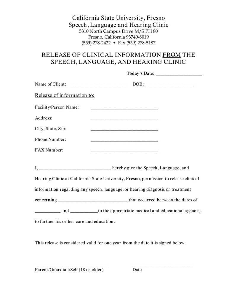 Large thumbnail of Release Of Clinical Information From The Speech, Language, And Hearing Clinic - Jul 2015