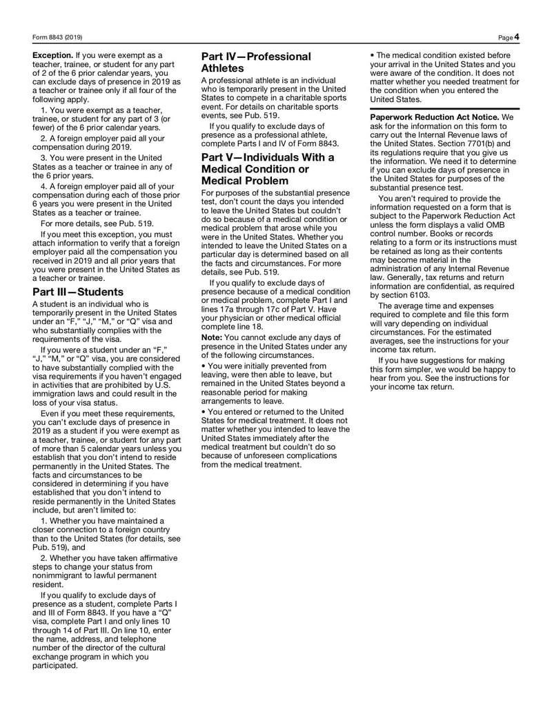 Large thumbnail of Form 8843 - Nov 2019