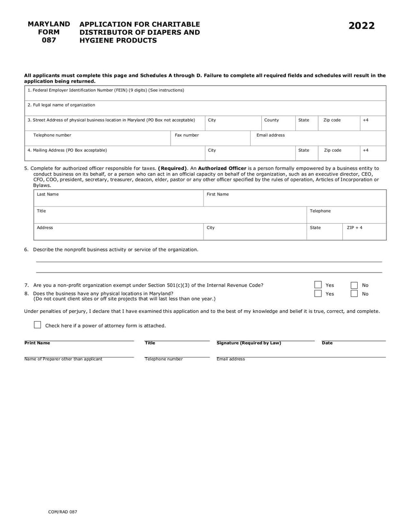 Large thumbnail of Maryland Sales and Use Tax Return Form 087 - Dec 2022