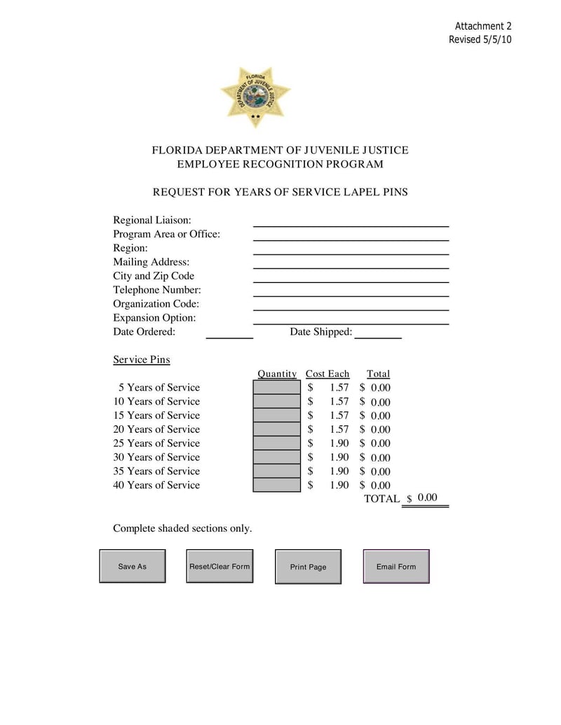 Large thumbnail of Florida Request for Years of Service Lapel Pins