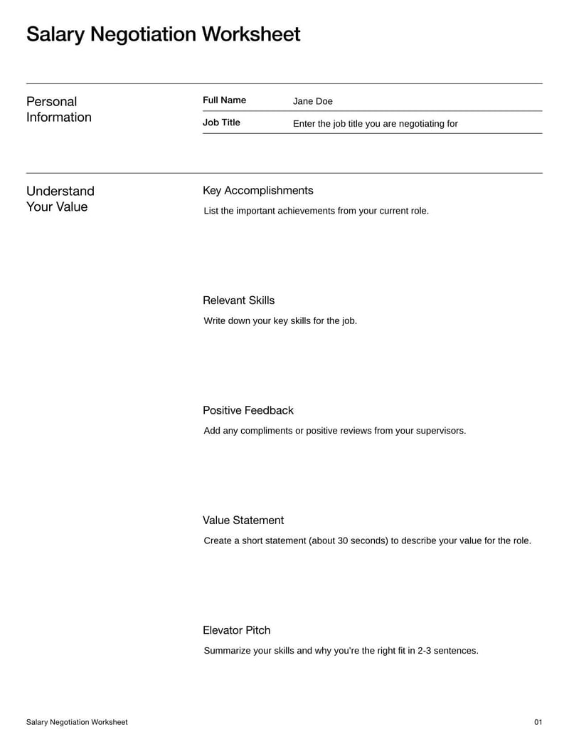 Salary Negotiation Worksheet to plan your ideal compensation package