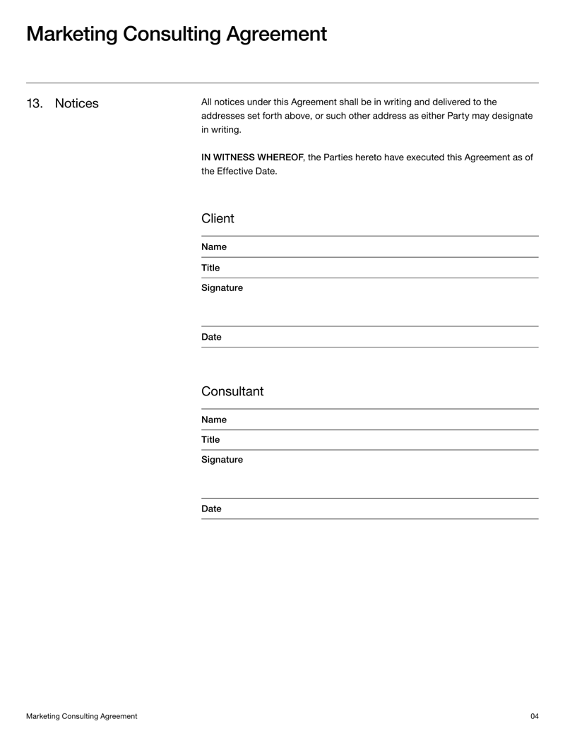 Marketing Consulting Agreement defining services, compensation, confidentiality and intellectual property terms