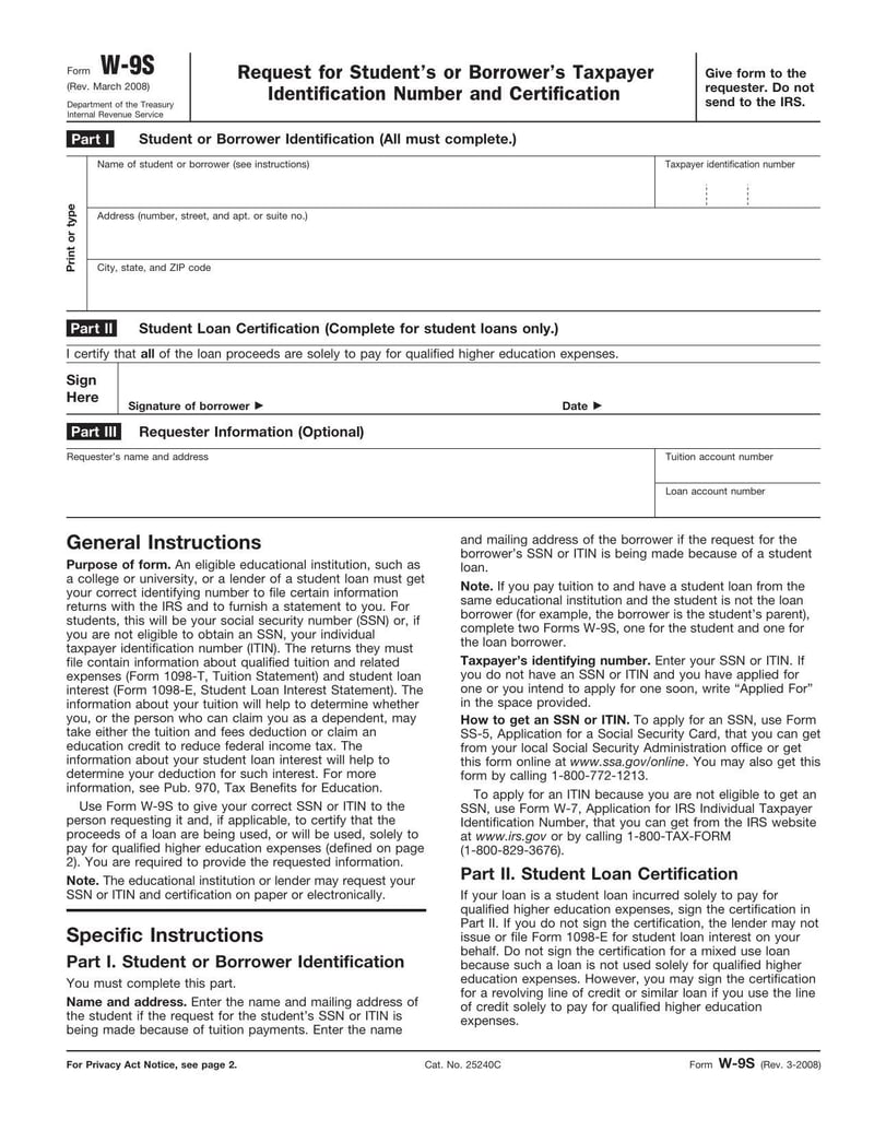 Large thumbnail of Form W-9S - 2008